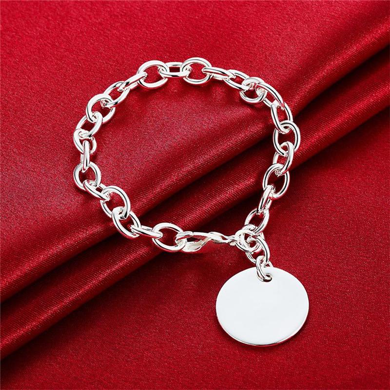 925 Sterling Silver Circle Tag Bracelet Woman Fashion Wedding Engagement Party Jewelry