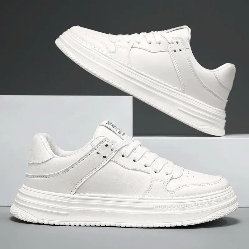 Leather Men Casual Shoes Lightweight Mens Running Shoes Platform White Sneakers Outdoor Breathable Sport Shoes Tennis Shoes