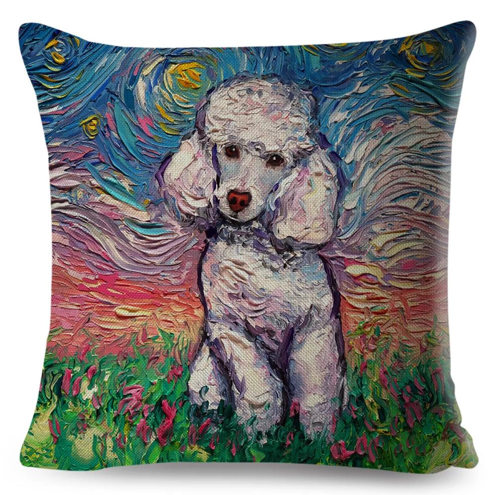 Both Sided Starry Sky Dog Cushion Cover Decor Oil Painting Cartoon Pet Animal Pillow Case for Sofa Home  Linen Pillowcase
