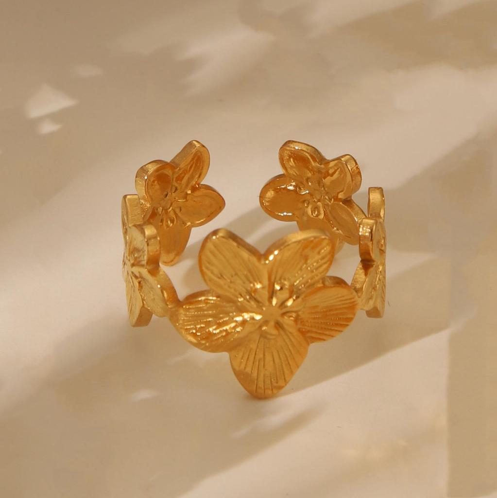 Elegant 18k Gold-Plated Stainless Steel Open Ring with Unique Korean Design