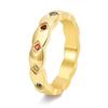 Titanium Steel Couple Rings Diamond Checkerboard Rainbow Color 18K Gold Jewelry
