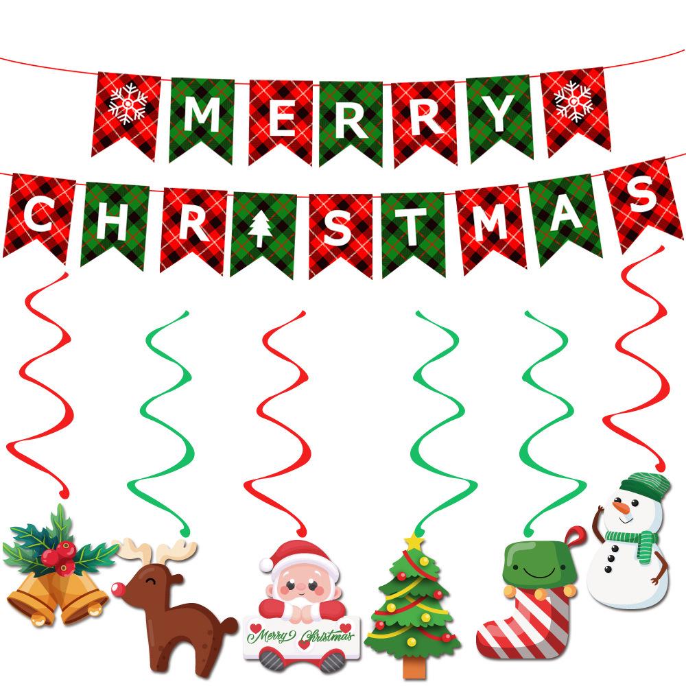 Christmas Snowflake, Snowman, Reindeer & Bell Spiral Ornaments Set for Holiday Party Decoration
