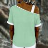 Women's Color Casual Fashion Loose Cotton Linen Lace Splicing Round Neck Shirt Top
