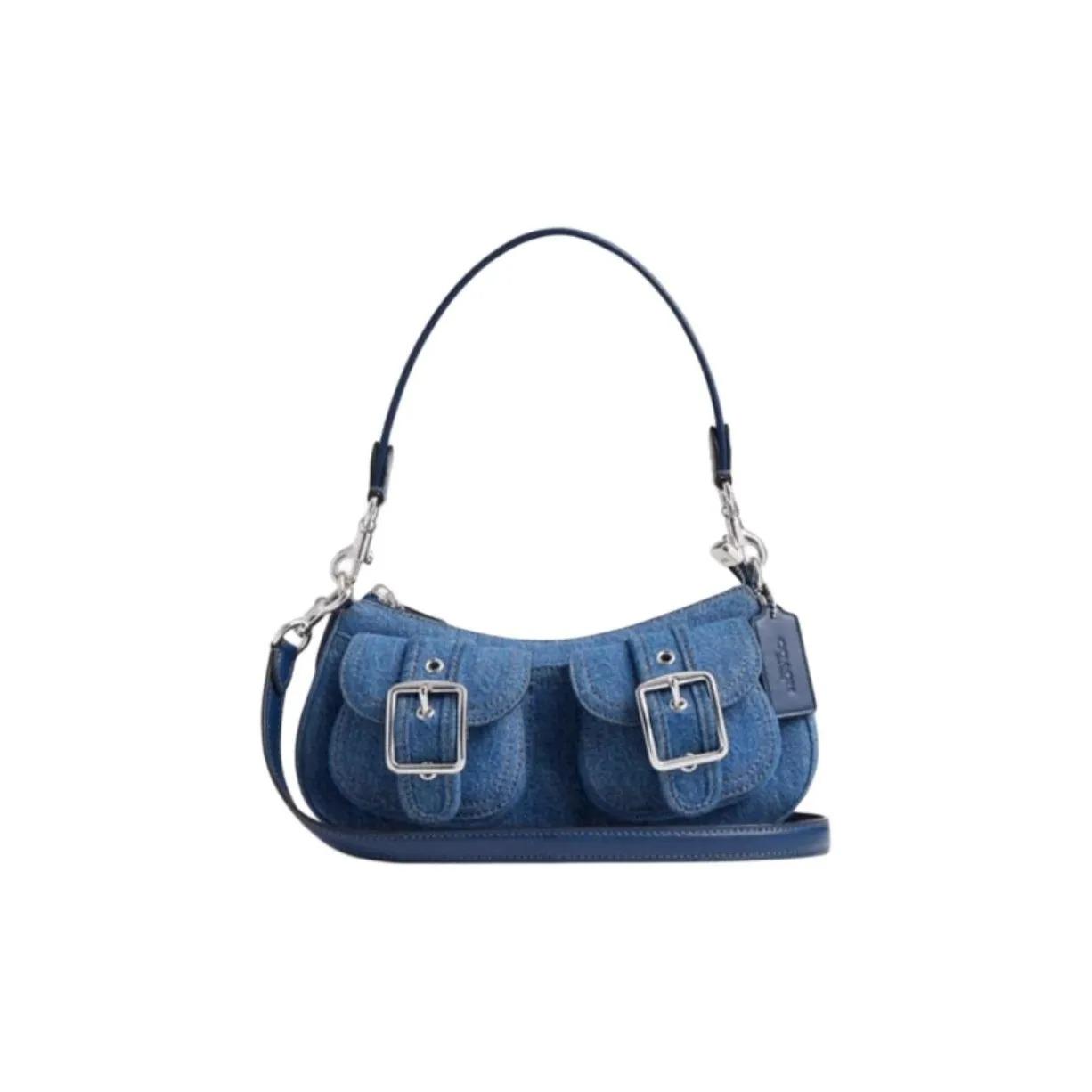 

COACH Ashton 25 silver hardware multi-functional fabric messenger bag medium female indigo Basic Set+Black Gift Box индиго