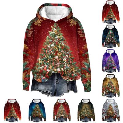 Women's Fashion Long Sleeve Christmas Print Loose Hooded Sweatshirt Top