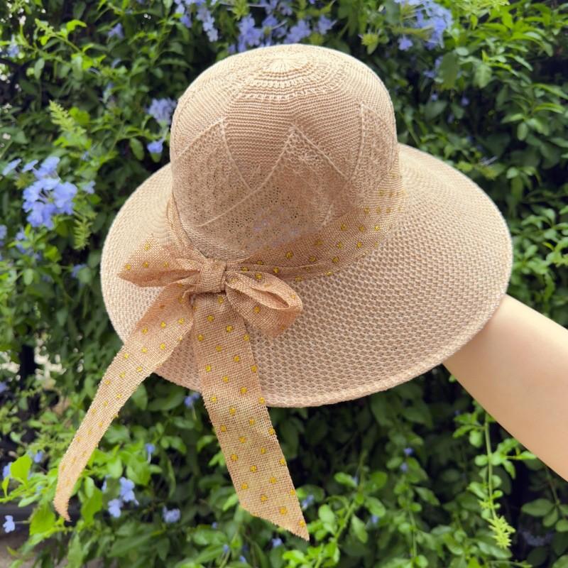 Summer Straw Hat For Women With Wide Brim And Bow Tie Sunshade Sun Hat