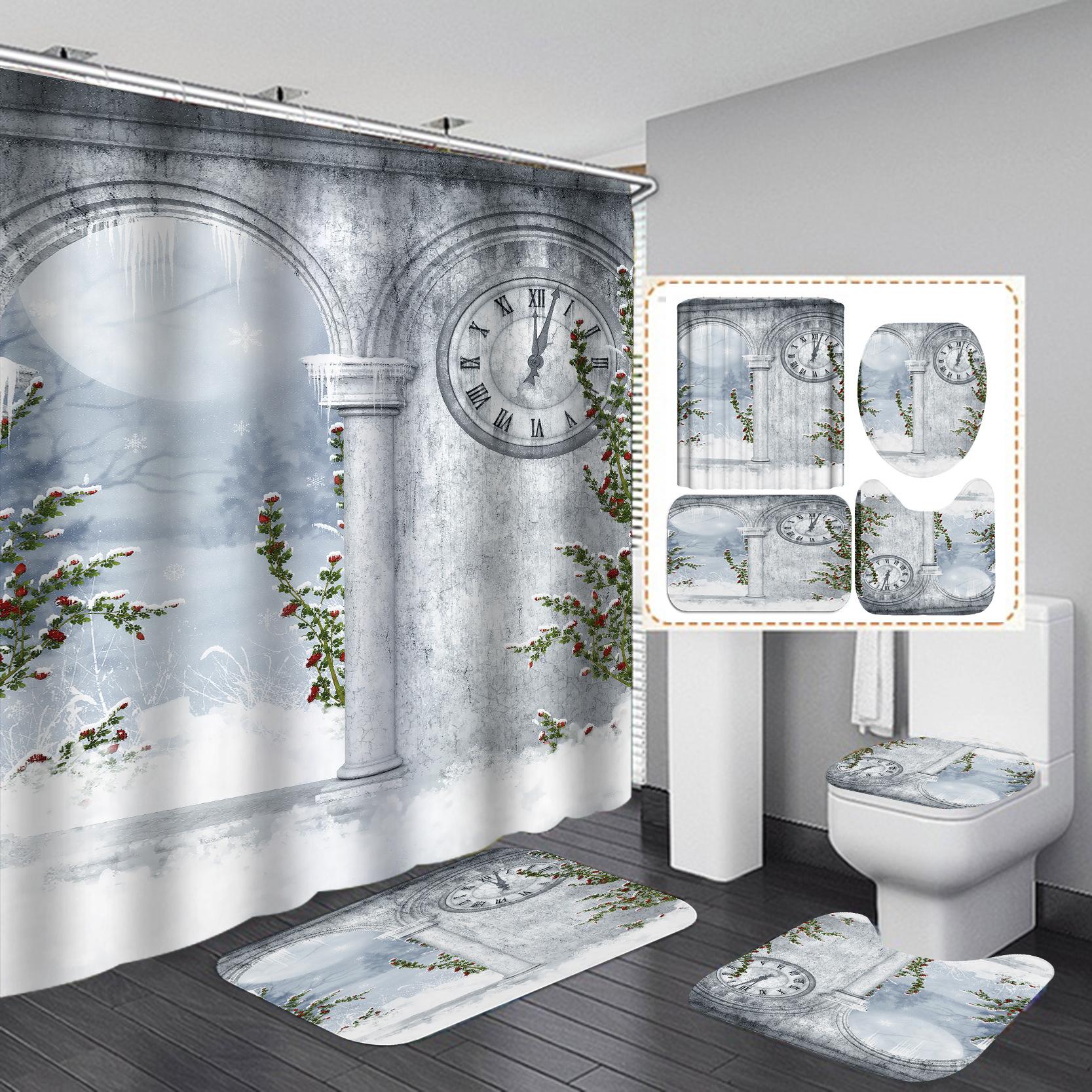

4 шт., зимние окна, наборы занавесок для душа для ванной комнаты, нескользящие коврики для ванной комнаты, крышка для унитаза, коврик для ванной