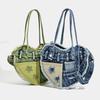 Fashionable Denim Canvas Bag Creative Design Heart-shaped Contrasting Star Pattern Denim Bag New Retro Casual Crossbody Hole Bag