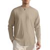 New Men's Casual Loose Long-sleeved T-shirt TK Press-pleated Cotton Linen Henry Collar Linen Beach Shirt