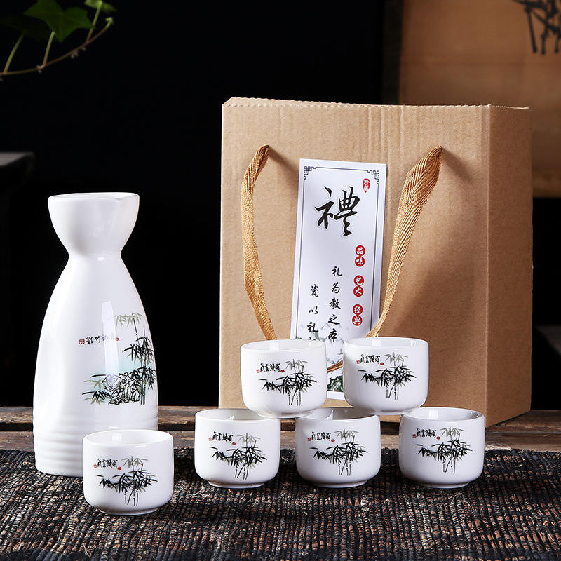 7Pcs Ceramics Japanese Sake Pot Cups Set Flagon Liquor Cup Spirits Hip Flasks Sake White Wine Pot Gifts Home Kitchen Drinkware