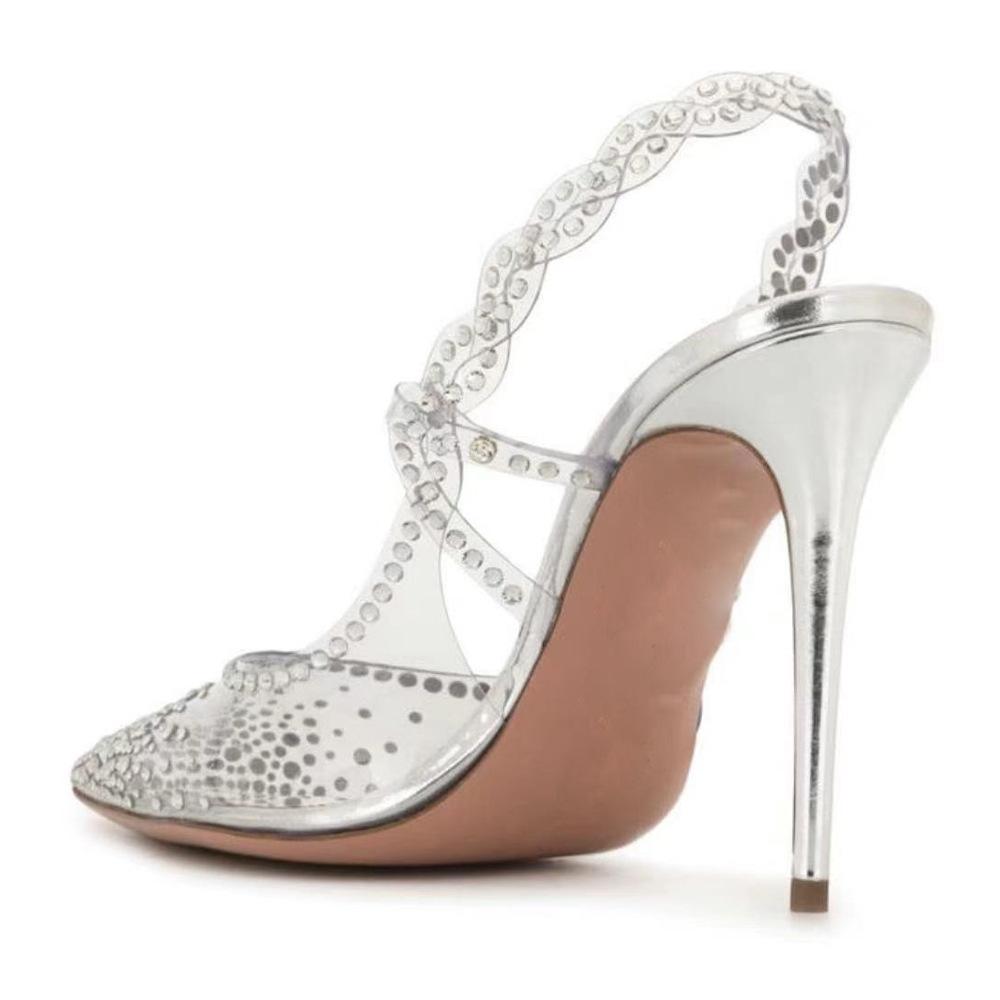 Spring and summer new style pointed transparent with rhinestone heels silver fashion trend stiletto women's shoes