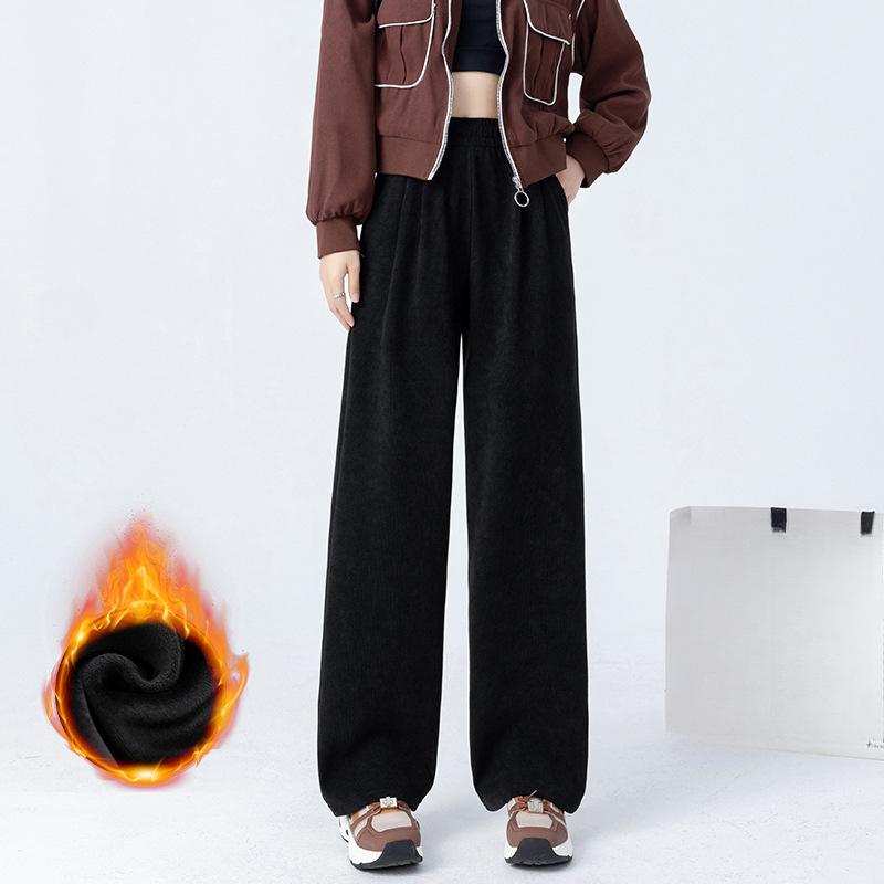 Thickened Fleece-lined Women's Pants High Waist Casual Straight-leg Bell Bottoms Warm Autumn Winter Loose Pant