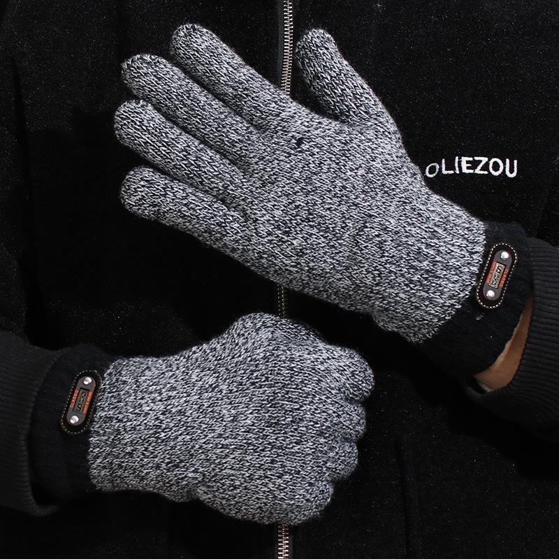 

Зимние мужские перчатки вязаные сенсорные велосипедные теплые и теплые перчатки с пятью пальцами из трикотажной пряжи