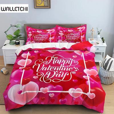Parure de lit en polyester avec housse de couette et taie d'oreiller pour couple, cadeau de Saint-Valentin, Happy Valentines Day