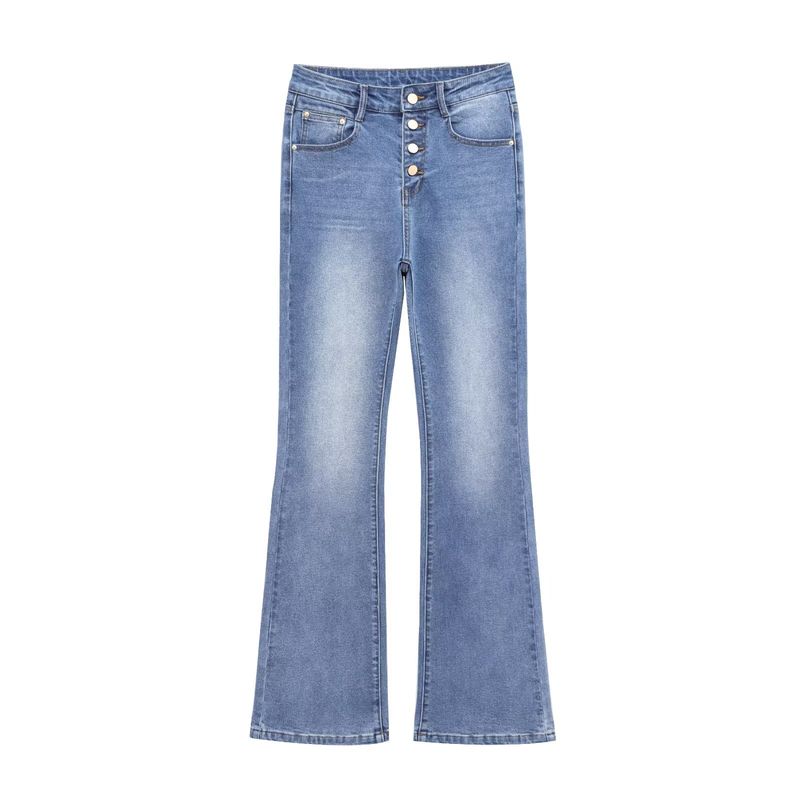 

Kaslead New Arrival Women s Clothing Fashion Style Fashion Minimalist High Waist Temperament Horn Denim 1416222 Blue L