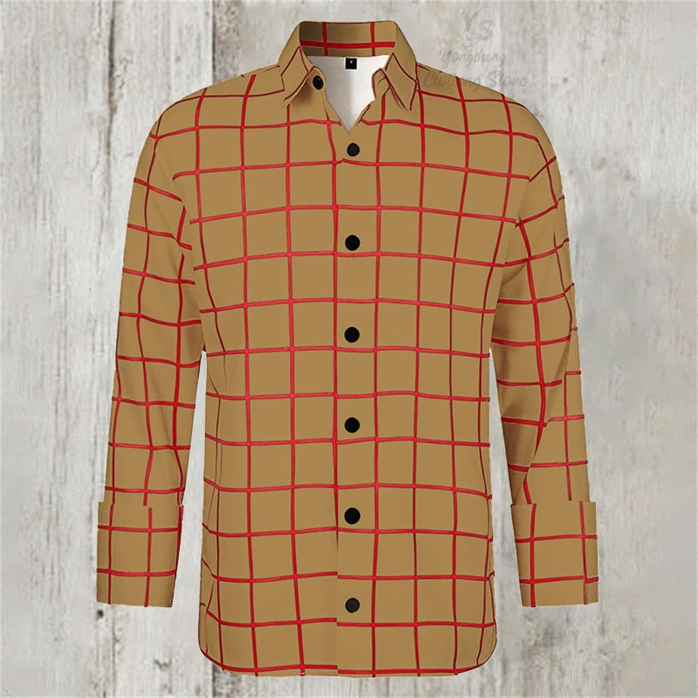 Herren Langarm Karohemden Mode Freizeitkleidung Retro Bequem Leicht und Elegant Herren Große Größen XL brown