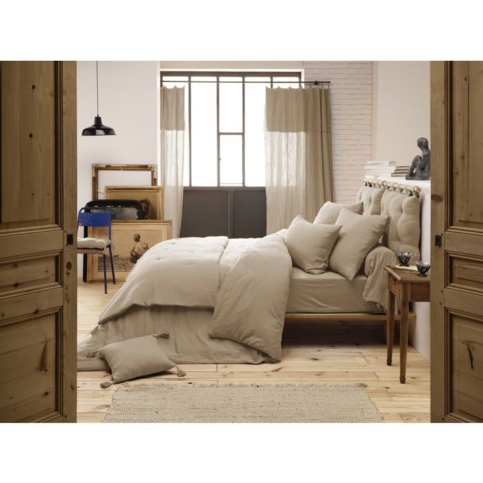 Drap housse gaze de coton 160 x 200 cm Gaia ficelle
