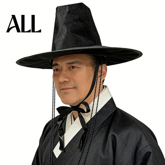 Lightweight Stage Headwear Korean Traditional Hat, Anime Cosplay Accessory, Performance Flat Durable Top Hat with Beaded Chain for Cosplay,