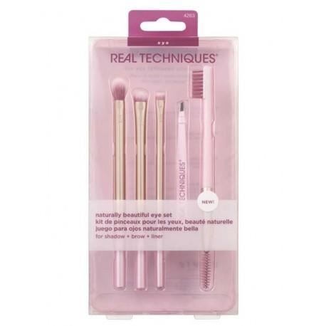 Set de Pinceaux - Real Techniques - Naturally Beautiful - 3 Pinceaux Yeux - Pinceau à Cils - Pinces à Épiler
