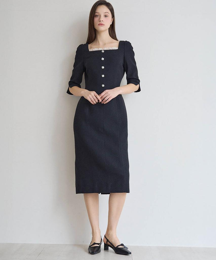 Julie And Kara 25Ss Collar 112 One Fine Day Moir Tweed Dress Black