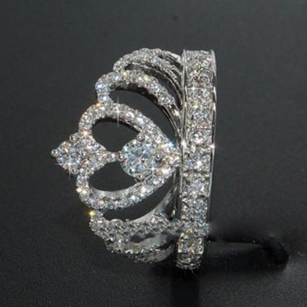 Elegant Crown Zircon Silver Rings for Women Fashion Jewelry Creative Hand Accessories