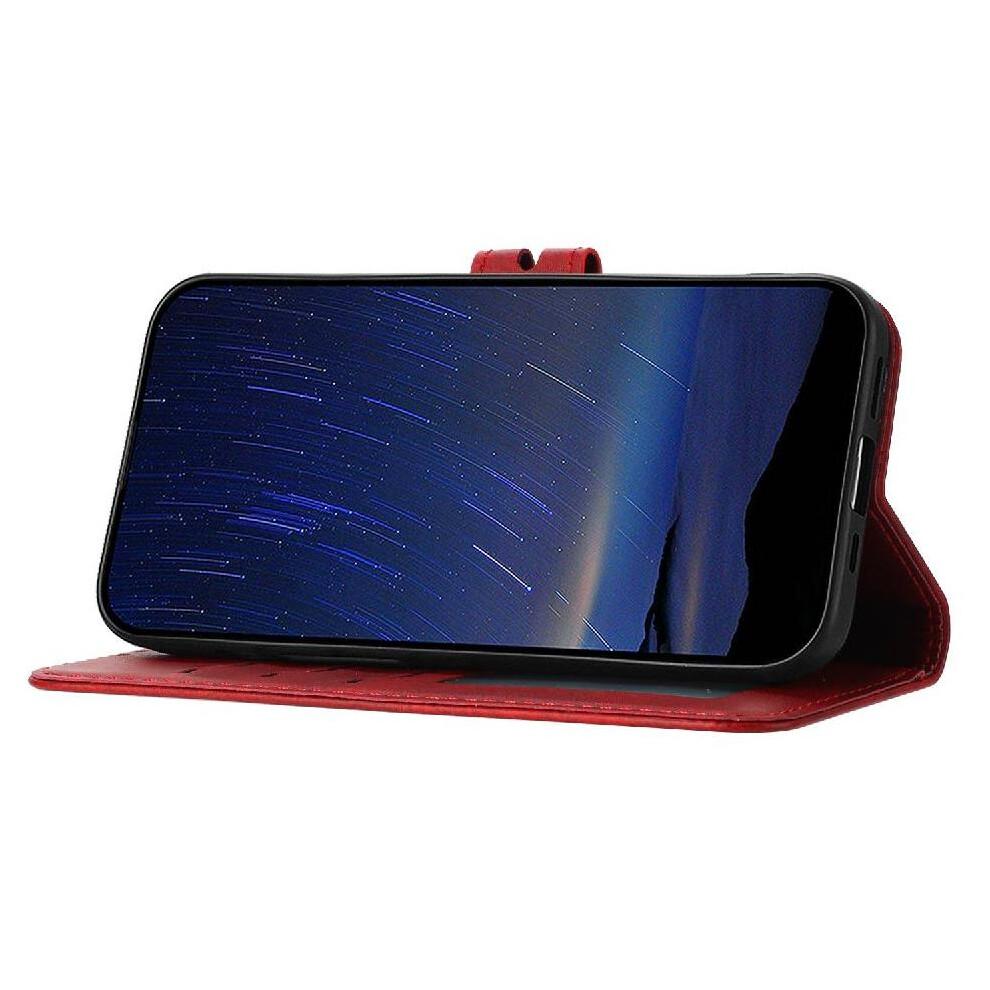 (Red) Wallet Case for Iphone 16e Magnetic Closure Kickstand Card Holder Embossed All Round Protection