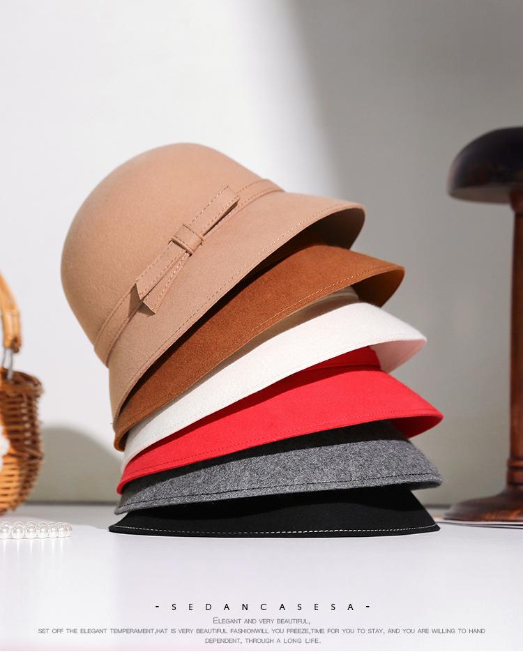 2025 Women's Autumn/Winter Hepburn Style Wool Felt Fedora Bucket Hat