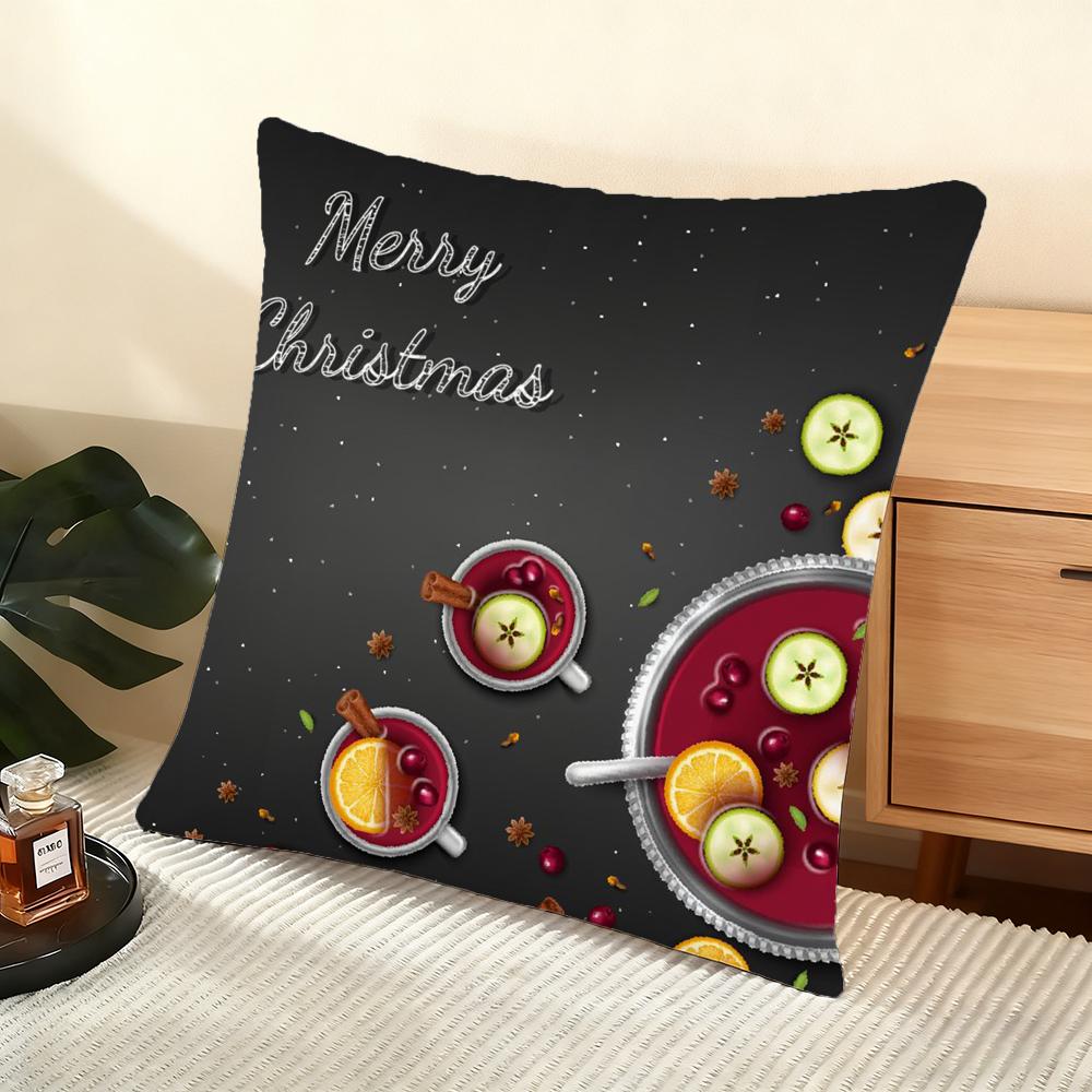 Cute Christmas Elements Cushion Cover Silky Short Plush Home Sofa Cushion Cover - Invisible Zipper Home Decoration
