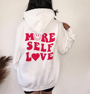 MORE SELF LOVE New Arrival Letter Pattern Retro Printed Top Pullover Boys and Girls Loose Hooded Printed Sweatshirt