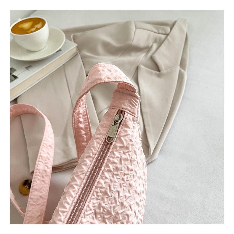 Women Solid Color Zipper Dumpling Bun Inclined Satchel Bag Leisure Large Capacity Shoulder Bags Wrinkled Adjustable Band Strap