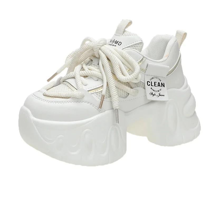 Fashion New Fashion Chunky Sneakers Women Spring Autumn Lace Up Platform Sports Shoes Woman 8CM Thick Bottom High Heels Female Sneakers