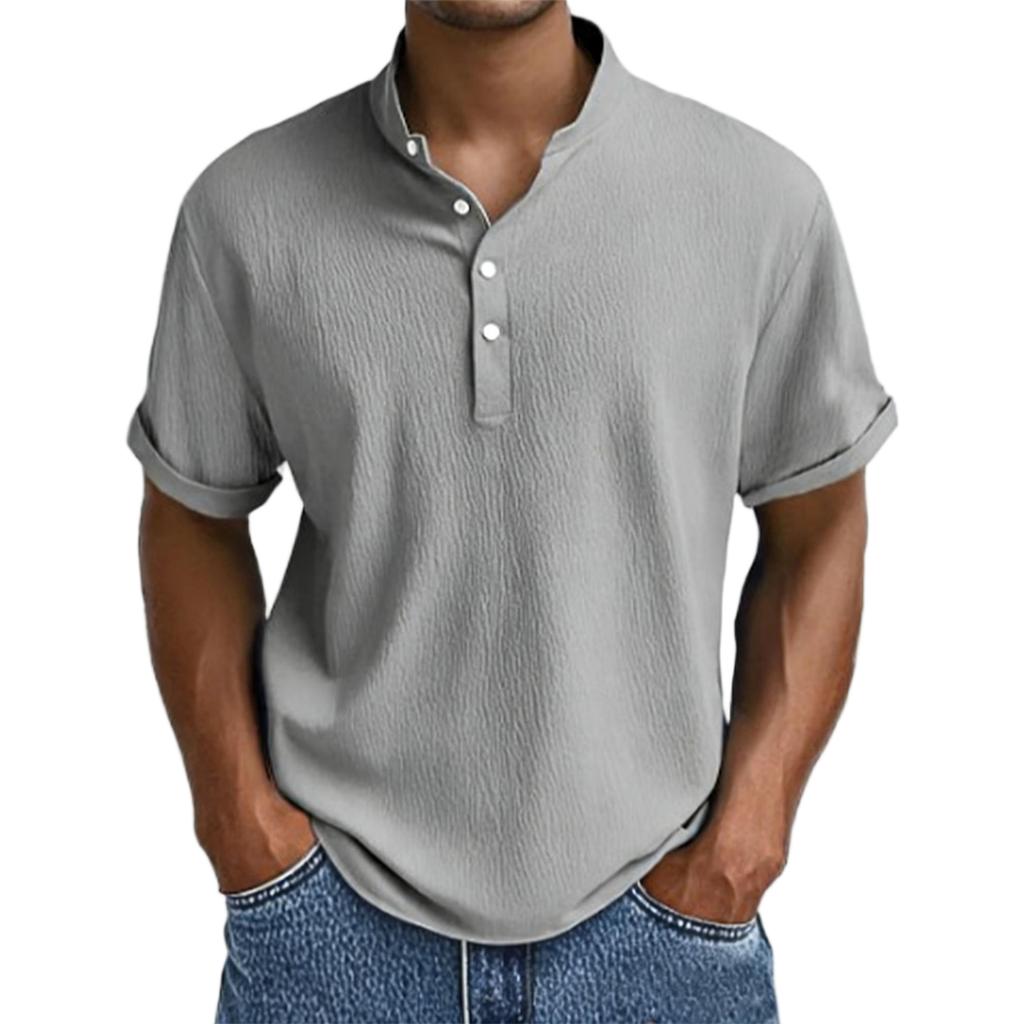 Men's Shirt Short Sleeve Stand Collar Summer Casual Beach Hippie T-Shirts