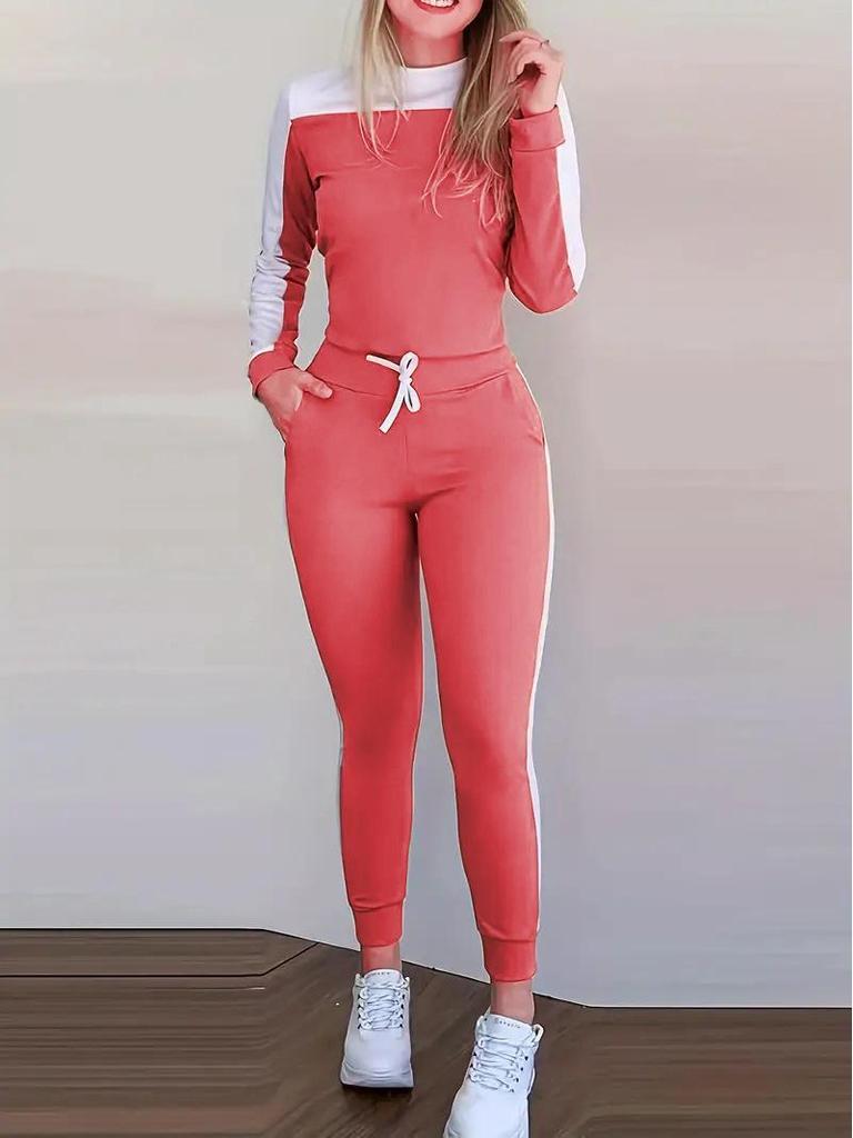 New Commuter Color-Block Long-Sleeve and Pants Casual Set
