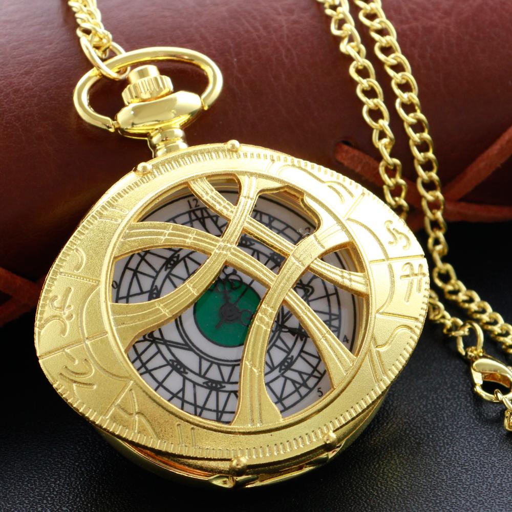 10pcs/lot Wholesale Vintage Bronze Eye Round Case Shape Quartz Pocket Watch Jewelry Pendant Necklace Chain Gifts for Men Women