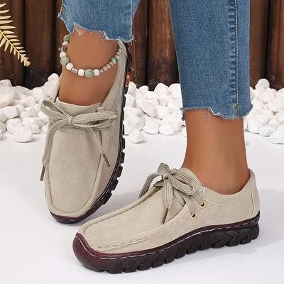 Autumn Womens Casual Shoes 2024 New Lace Up Faux Leather Loafers Shoes Comfortable Soft Sole Mom Shoe Women Flat Sneakers Ladies
