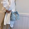 Borsa a Secchiello a Catena Ling Grid, Semplice Borsa a Tracolla, Borsa a Spalla Trendy da Donna con Coulisse e Frange