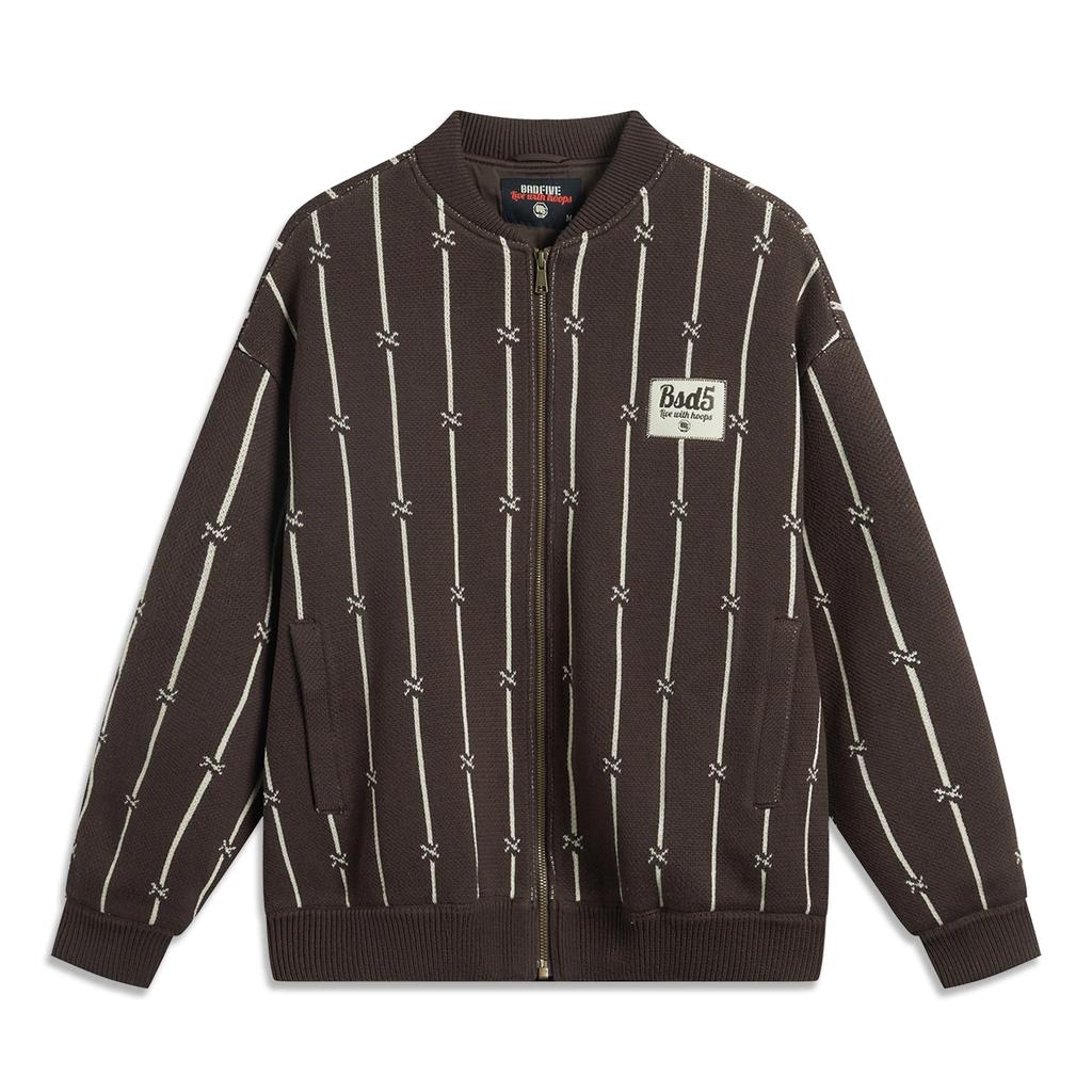 Li Ning Badfive Paski Litery Zamek Wygodna Oddychająca Wszechstronna Luźna Kurtka Kurtki Męskie Kawaowo-Brązowa Kremowo-Żółta AMBV069-1