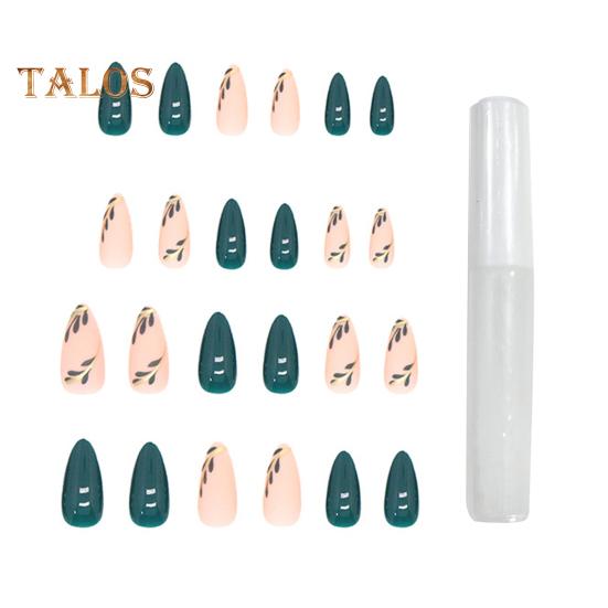 Matte Set 1 Fake Nails Green Leaf Easy To Apply Remove Minimalistic Sweet Antibreak Fake Nails Women Supply
