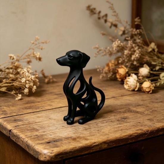 Hollow Curved Dog Sculpture Desktop Ornament, Surface Sitting Hound Figurine, Matte Housewarming Gift White One-Piece Molded for Home Office