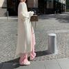 White Long Cardigan for Women Winter Clothes Knitted Fluffy Long Sleeve Cashmere Sweater Coat Korean Style Warm Vintage