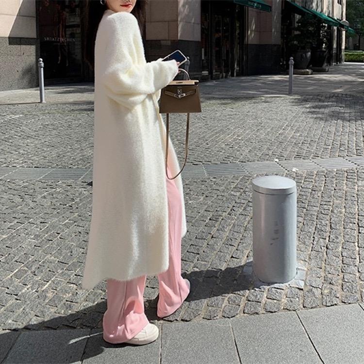 White Long Cardigan for Women Winter Clothes Knitted Fluffy Long Sleeve Cashmere Sweater Coat Korean Style Warm Vintage