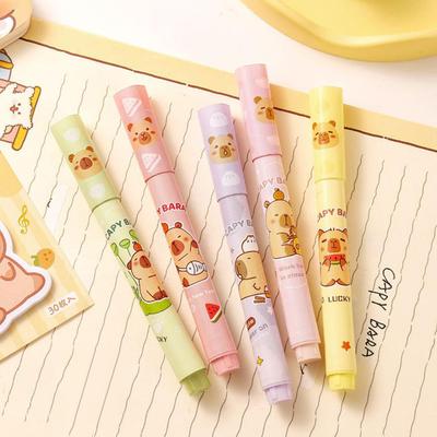 6Pcs Cartoon  Capybara Highlighter Set Marking Pen Cute Hand Account Pen Student Stationery Office Supplies Gifts
