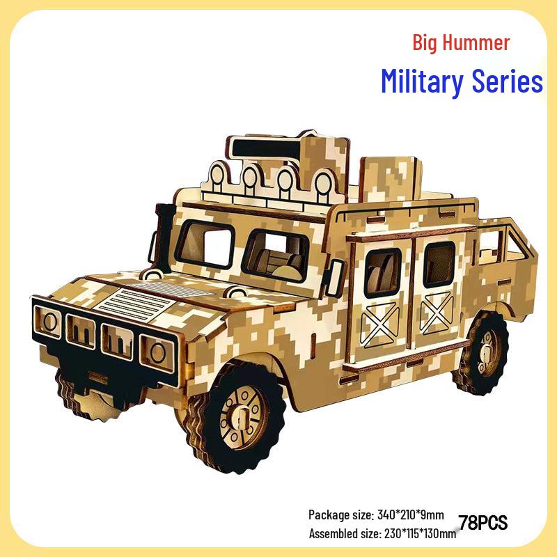 Handmade 3D Wooden Military Tank Model Puzzle for Children