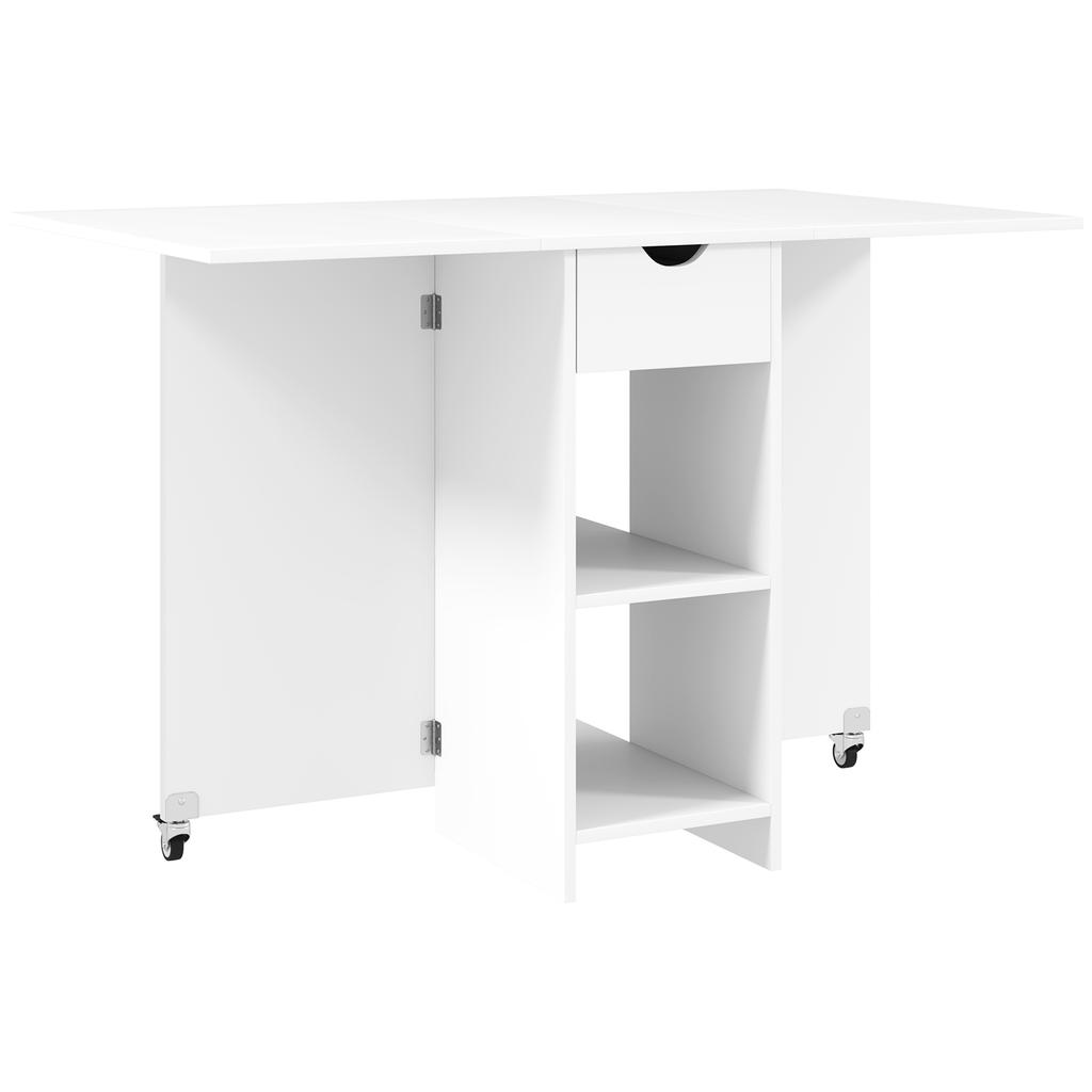 Foldable Dining Table for 2-4 People, Folding Kitchen Table with Storage, Extendable Table on Wheels, White