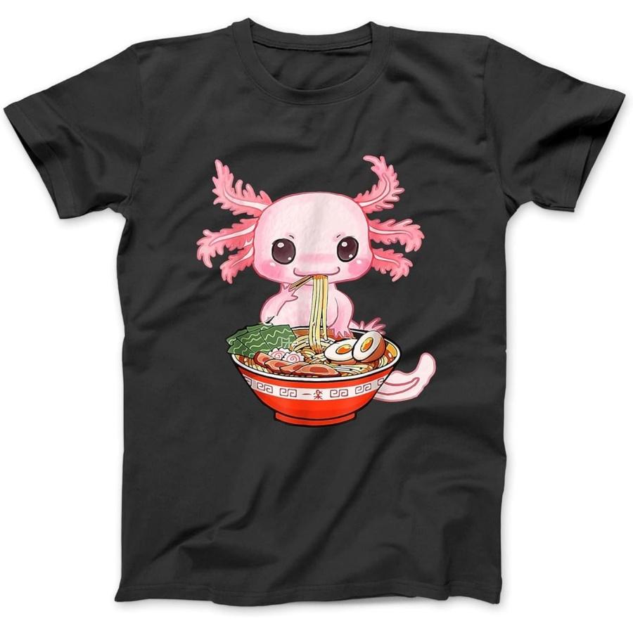Kawaii Axolotl Eating Ramen Noodles Anime Gift Girls Teens T-Shirt NHU Tee Tank Top Hoodie Sweatshirt Gifts Men Women Black XXXXXL разноцветный
