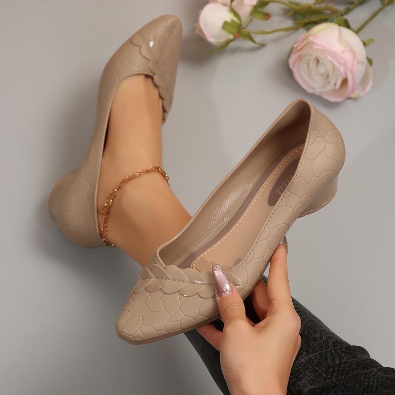 Fashion Women's Fashion Thick Heel Shoes Spring New Pointed Head Shallow Mouth Slip-on Soft Sole Anti-slip Wear-resistant Heel Shoes