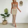 VEZFAA Women's Fashion Casual Colour Block Print Summer Spring Sleeveless Skirt Suits