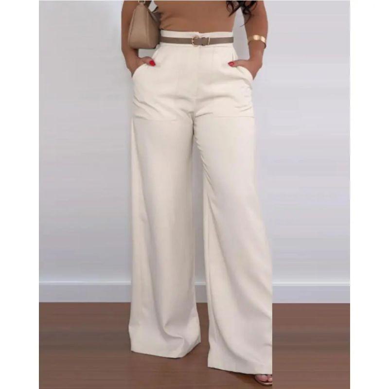 European and American Fashion Solid Basic Versitile Leisure Trumpet pants Women Casual Wide Leg Pants