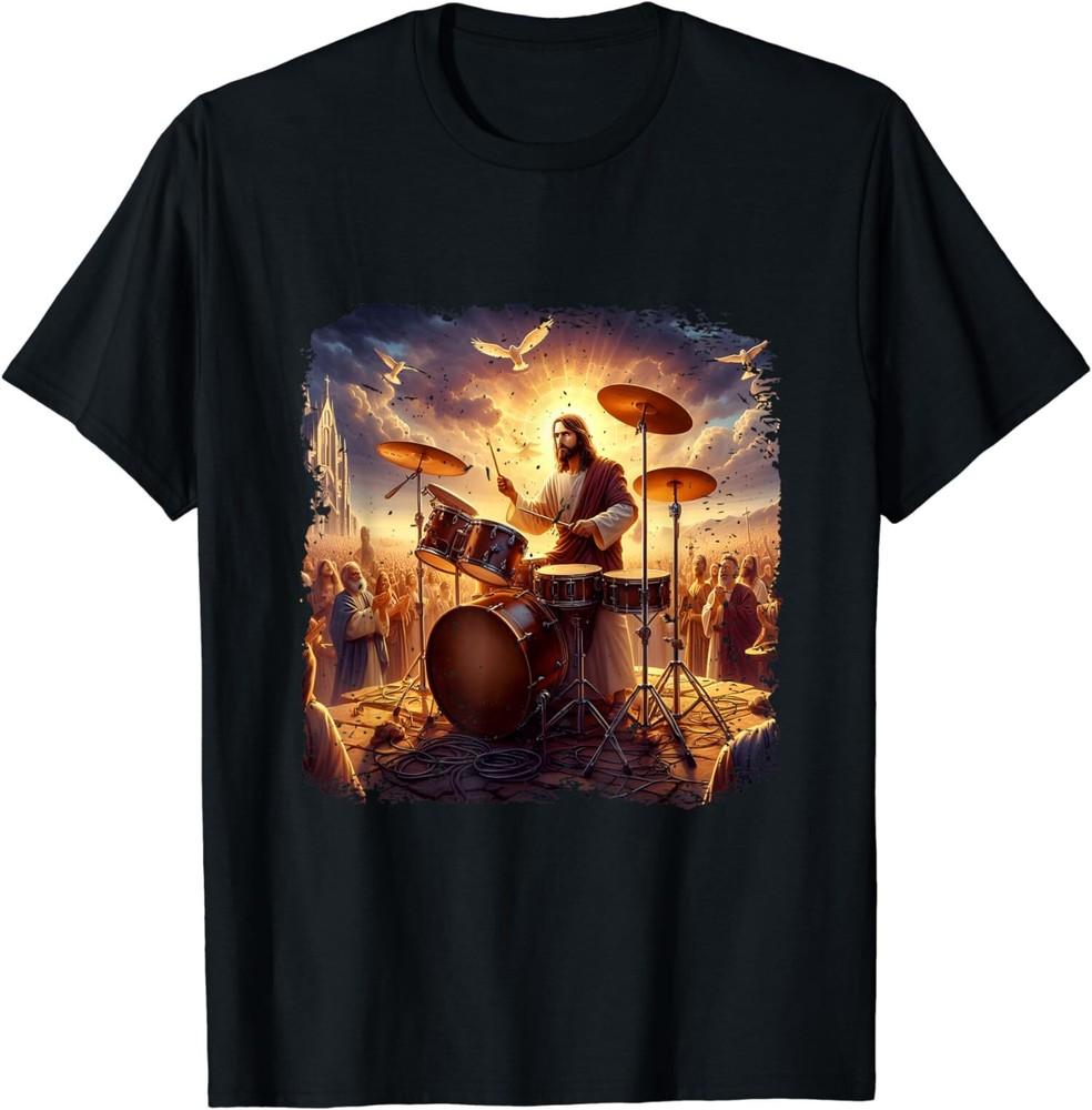 Jesus Playing Drums Christian Drummer Painting Drumming TShirt S5XL Unisex T-Shirt S