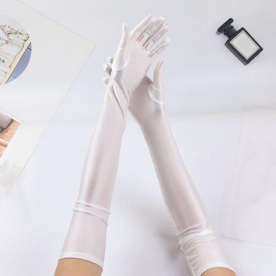 1 Pair Gloves Solid Color Full Fingers Elastic Smooth Soft Breathable Elbow Length Bride Wedding Party Stage Show Performance Cosplay Gloves